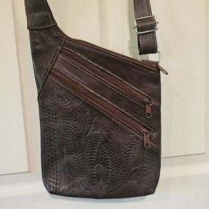 Made In Paraguay Leather Embossed Floral Crossbody Bag
